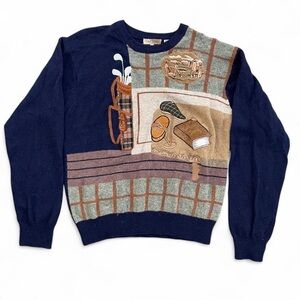Men Navy Blue Graphic San Dino Unisex size medium wool vintage 90s golf sweater